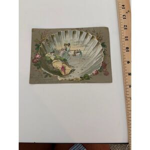 Victorian Lion Coffee 3 D embossed trade card with seashore scene